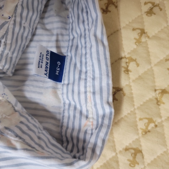 Old Navy Striped Bunny Print Button Down Polo Shirt 0-3M - Picture 2 of 2